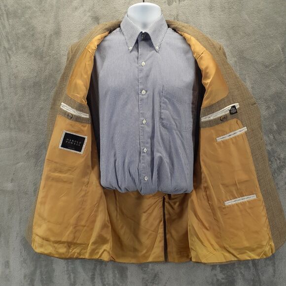 Harold Powell Blazer Mens 42R Beige Silk Linen Wool Sports Coat Jacket 3 Buttons - Picture 4 of 15